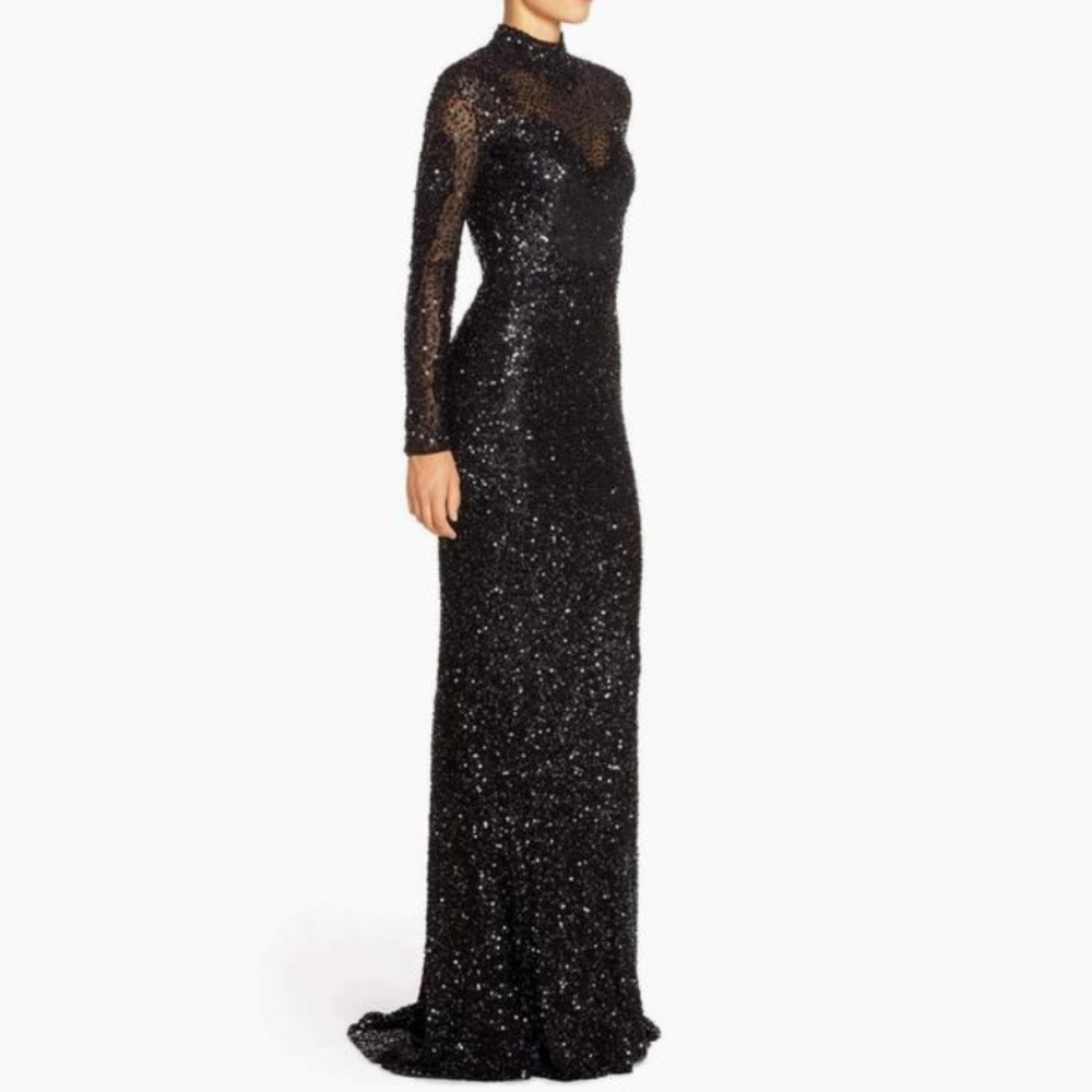 Parker
Black Sequin Embellished Backless Ronda Gown with Train Formal Dress NWT